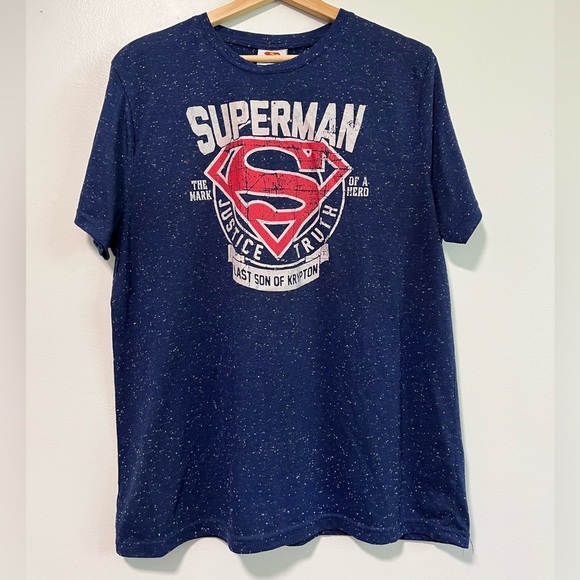 Superman Unisex Blue Speckled Graphic Tee, Size Large - Picture 1 of 9